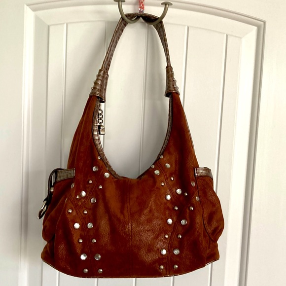 Kathy Van Zeeland Bags Kathy Van Zeeland Brown Faux Suede Snakeskin Shoulder Purse Bag